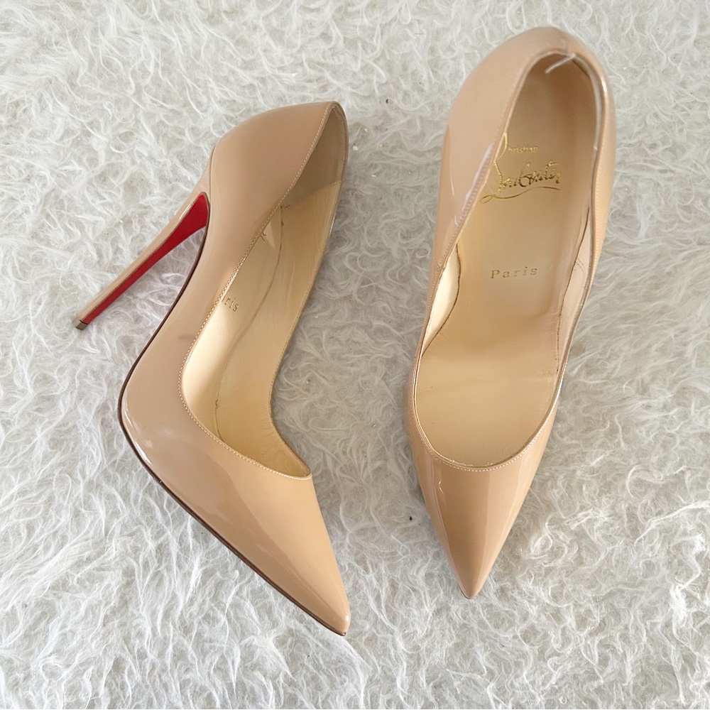 Christian Louboutin So Kate Tan Nude Patent Leather Pointed Toe Heels Size EU 39 - Picture 5 of 13